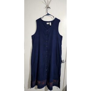 Vintage Napa Valley Womens Button Up Maxi Dress Floral Embroidered Sz  XL Blue